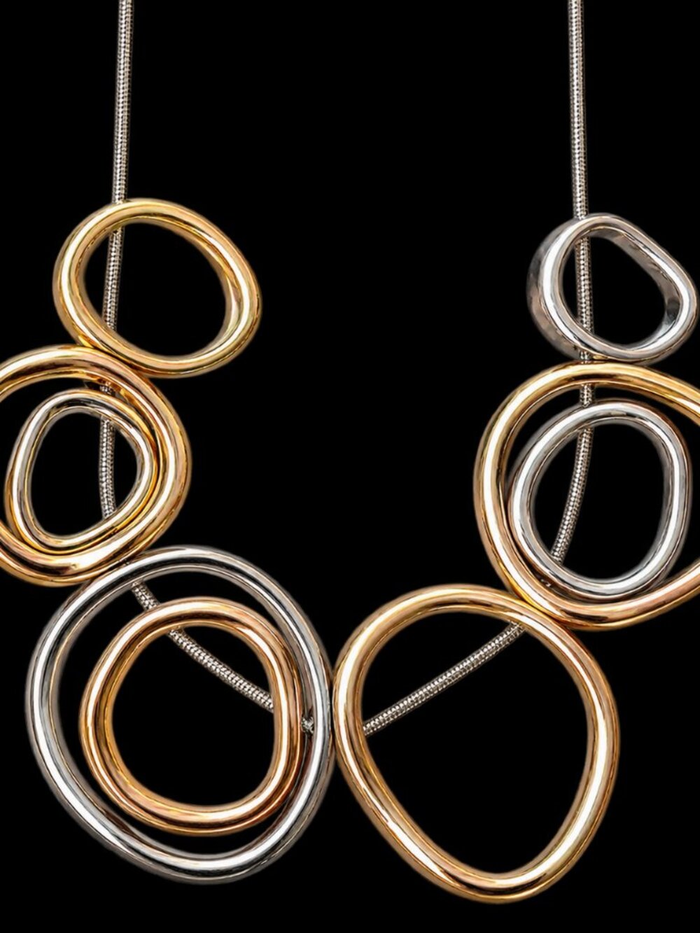 Mixed Metal Geometric Statement Necklace Gold Silver Abstract Sculptural Modern